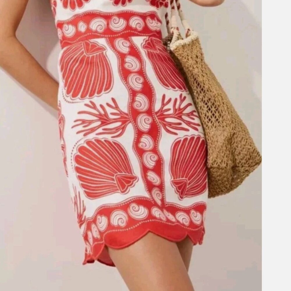 Farm Rio Red white ainika shell premium linen mini dress S 190 - Picture 3 of 3